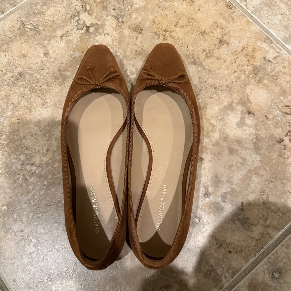 Veronica Beard Tan Bow Flats